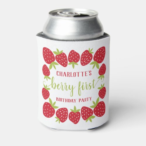  Berry First Strawberry 1st Birthday Party Custom Can Cooler
