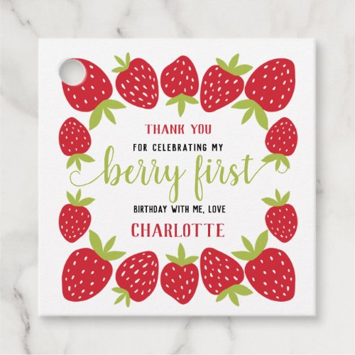  Berry First Strawberry 1st Birthday Party Custom Favor Tags