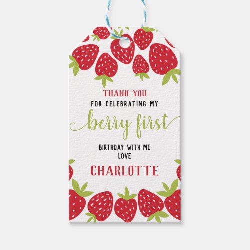  Berry First Strawberry 1st Birthday Party Custom Gift Tags