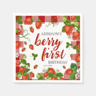 Berry First Strawberry 1st Birthday Party Custom Napkins