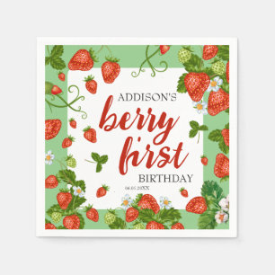 Berry First Strawberry 1st Birthday Party Custom Napkins
