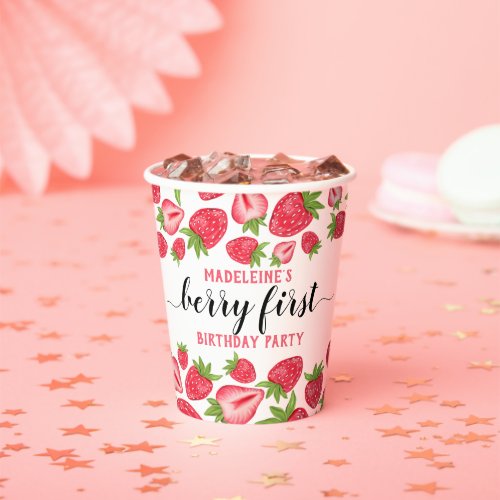 Berry First Strawberry 1st Birthday Party Custom Paper Cups