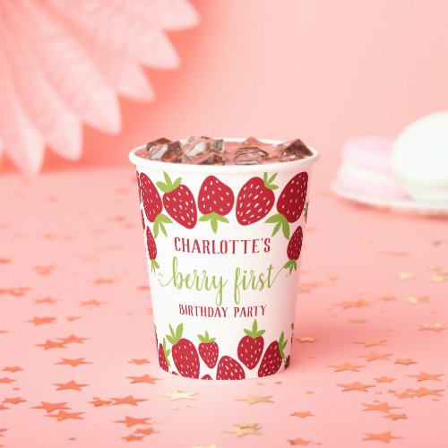  Berry First Strawberry 1st Birthday Party Custom Paper Cups