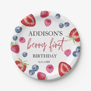 Berry First Strawberry 1st Birthday Party Custom Paper Plates