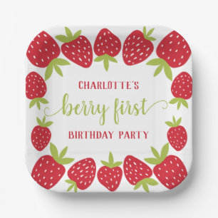 Berry First Strawberry 1st Birthday Party Custom Paper Plates