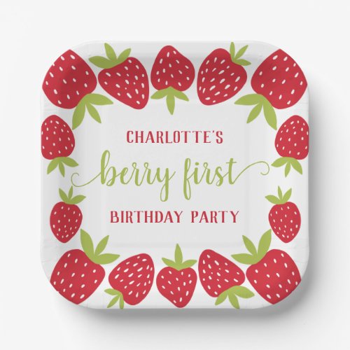  Berry First Strawberry 1st Birthday Party Custom Paper Plates