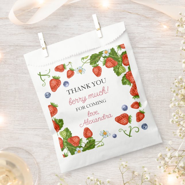 Berry First Strawberry 1st Birthday Party Favor Bag (Clipped)