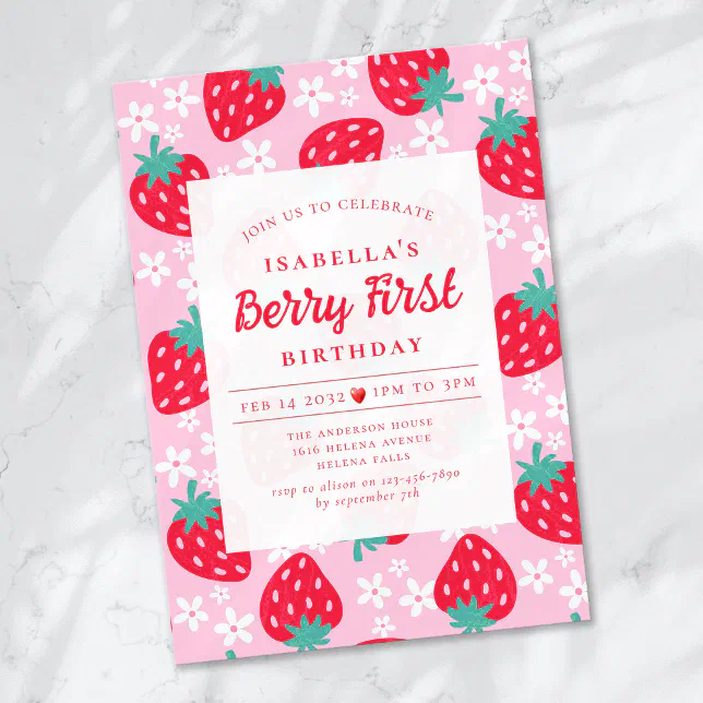 Berry First Strawberry 1st Birthday Party Invitation | Zazzle