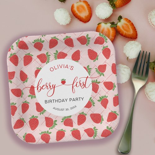 Berry First Strawberry 1st Birthday Party Paper Plates