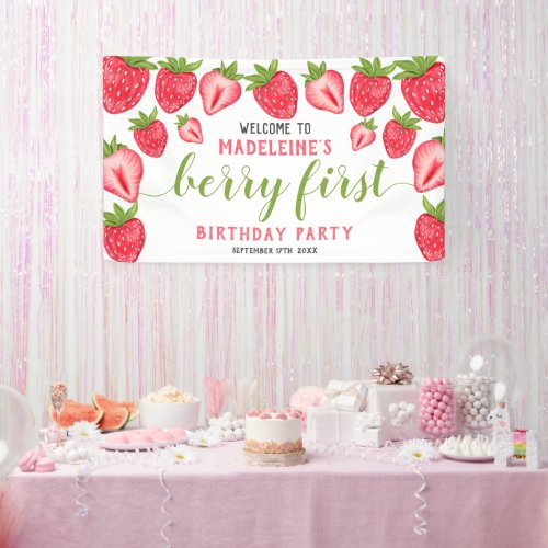 Berry First Strawberry 1st birthday Party Welcome Banner