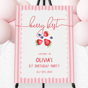 Berry First Strawberry 1st Birthday Party Welcome Foam Board