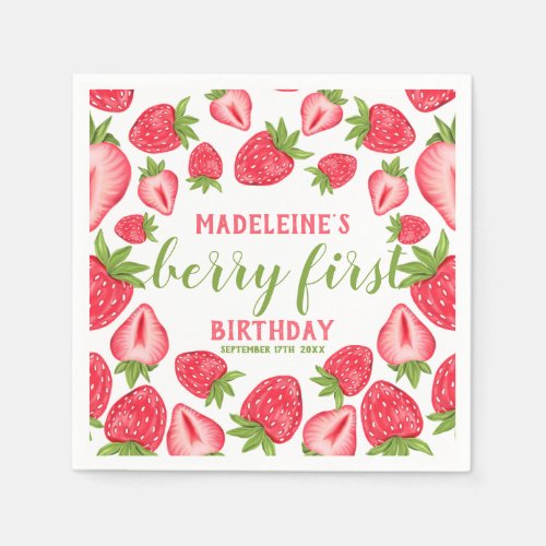Berry First Strawberry 1st Birthday Personalized Napkins