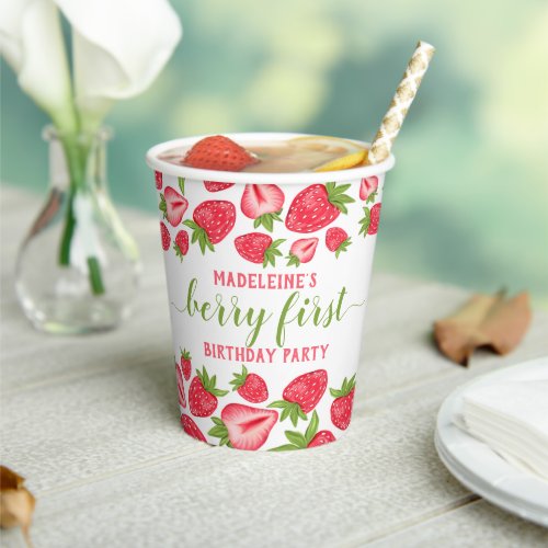 Berry First Strawberry 1st Birthday Personalized Paper Cups