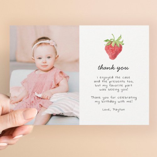 Berry First Strawberry 1st Birthday Photo Thank You Card