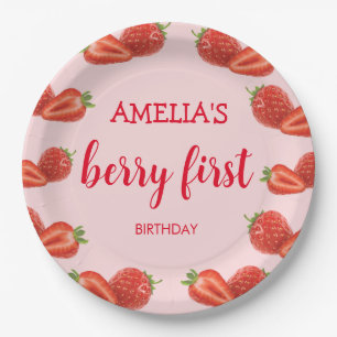 Berry First   Strawberry 1st Birthday pink Paper Plates