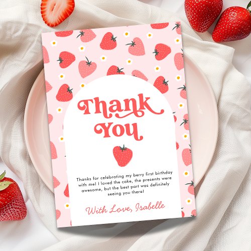 Berry First Strawberry 1st Birthday Thank You Card