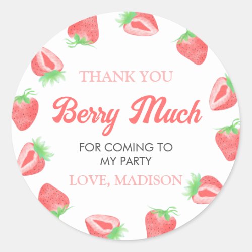 Berry First Strawberry 1st Birthday Thank You Classic Round Sticker