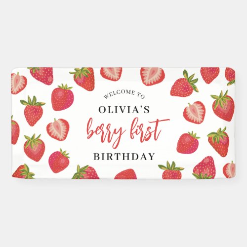 Berry First strawberry 1st birthday welcome Banner