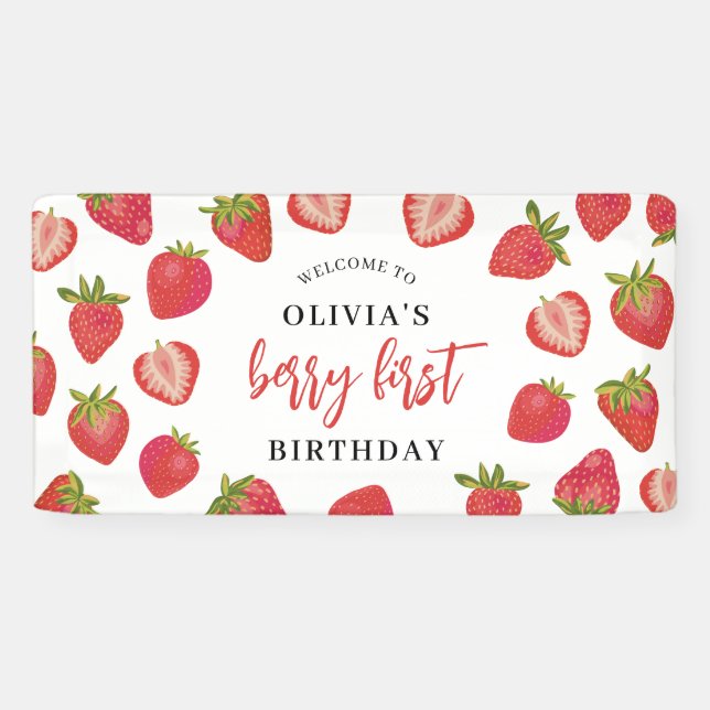 Berry First strawberry 1st birthday welcome Banner (Horizontal)