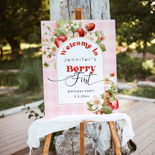 Berry First Strawberry 1st birthday welcome Foam Board