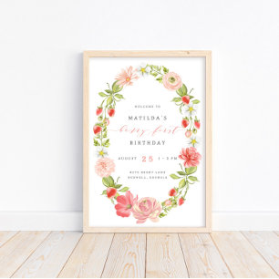 Berry First Strawberry 1st Birthday Welcome Poster