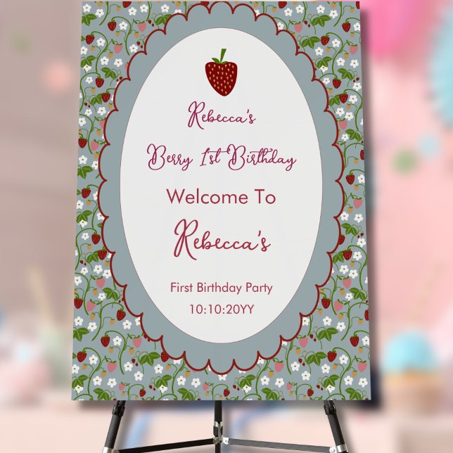 Berry First Strawberry 1st Birthday Welcome Sign   (Creator Uploaded)