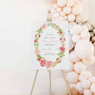 Berry First Strawberry 1st Birthday Welcome Sign