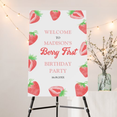 Berry First Strawberry 1st Birthday Welcome Sign