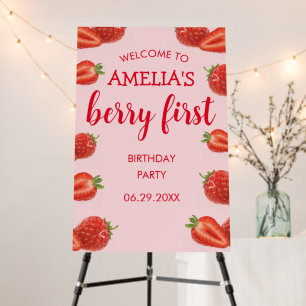 Berry First Strawberry 1st Birthday welcome sign