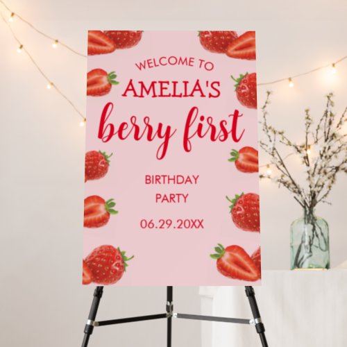 Berry First  Strawberry 1st Birthday welcome sign
