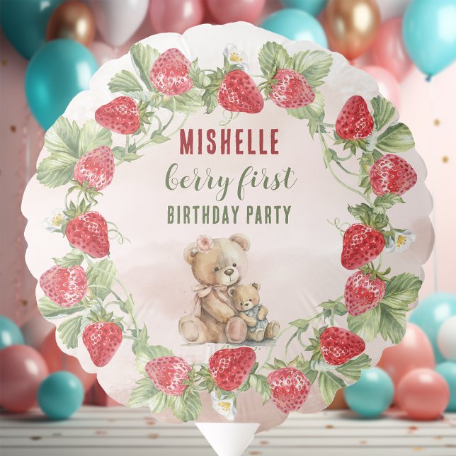 Berry First Strawberry and Bear Birthday Balloon (Creator Uploaded)