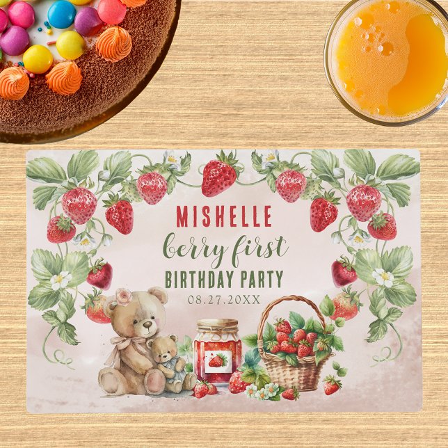 Berry First Strawberry and Bear Birthday Placemat (Creator Uploaded)