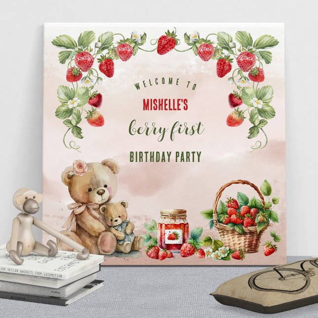 Berry First Strawberry and Bear Birthday Sign (Creator Uploaded)