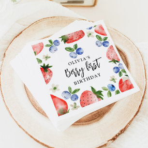 Berry First Strawberry and Blueberry Birthday Napkins