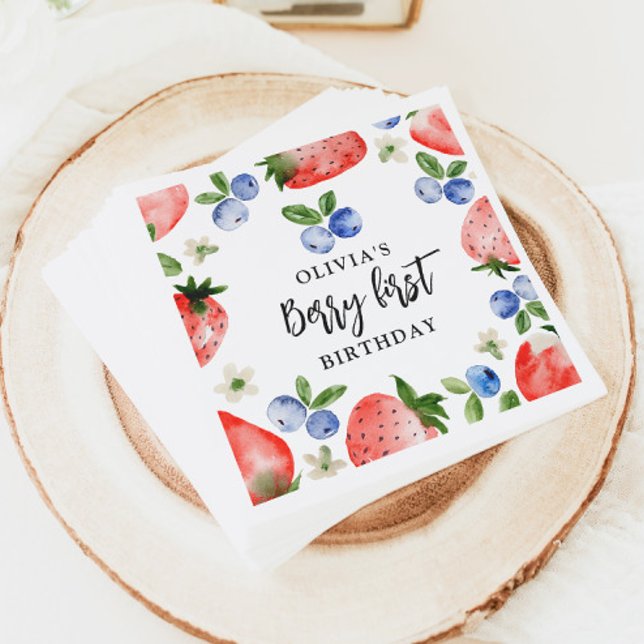 Berry First Strawberry and Blueberry Birthday Napkins (Creator Uploaded)