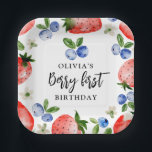 Berry First Strawberry and Blueberry Birthday Paper Plates<br><div class="desc">Fresh watercolor strawberry and blueberry illustration berry first birthday paper plates.</div>