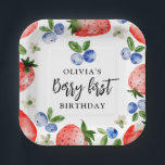 Berry First Strawberry and Blueberry Birthday Paper Plates<br><div class="desc">Fresh watercolor strawberry and blueberry illustration berry first birthday paper plates.</div>