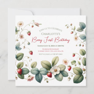 "Berry First" Strawberry Birthday Invitation