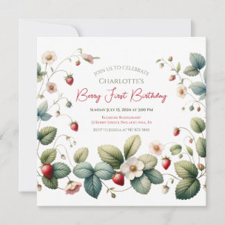 "Berry First" Strawberry Birthday Invitation
