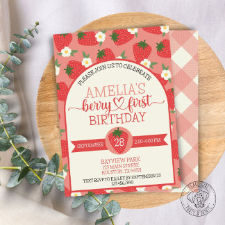 Berry First Strawberry Birthday Invitation