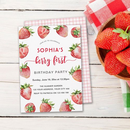 Berry First Strawberry Birthday Invitation