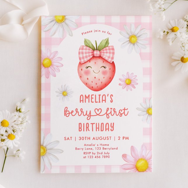 Berry First Strawberry Birthday Invitation (Creator Uploaded)