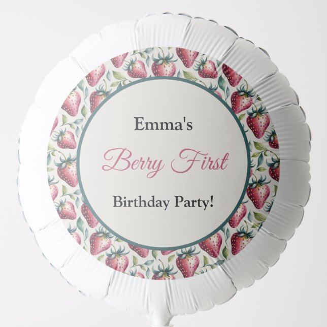 Berry First Strawberry Birthday Name Party Balloon (Front)