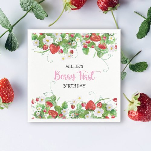 Berry First Strawberry Birthday Napkins