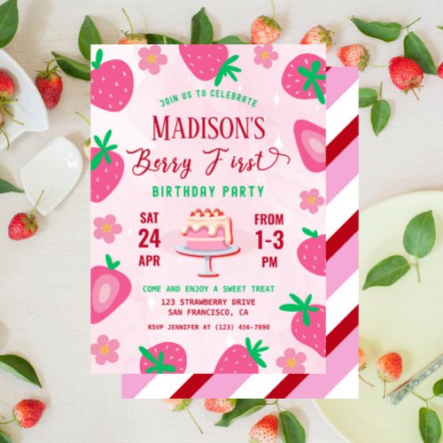 Berry First Strawberry Birthday Party Invitation