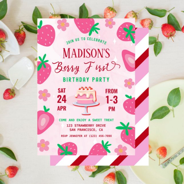 Berry First Strawberry Birthday Party Invitation (strawberry 1st birthday party invitation)