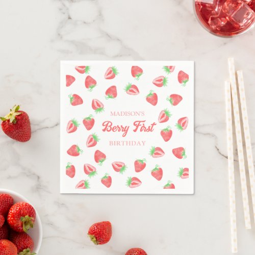 Berry First Strawberry Birthday Party Paper Napkin