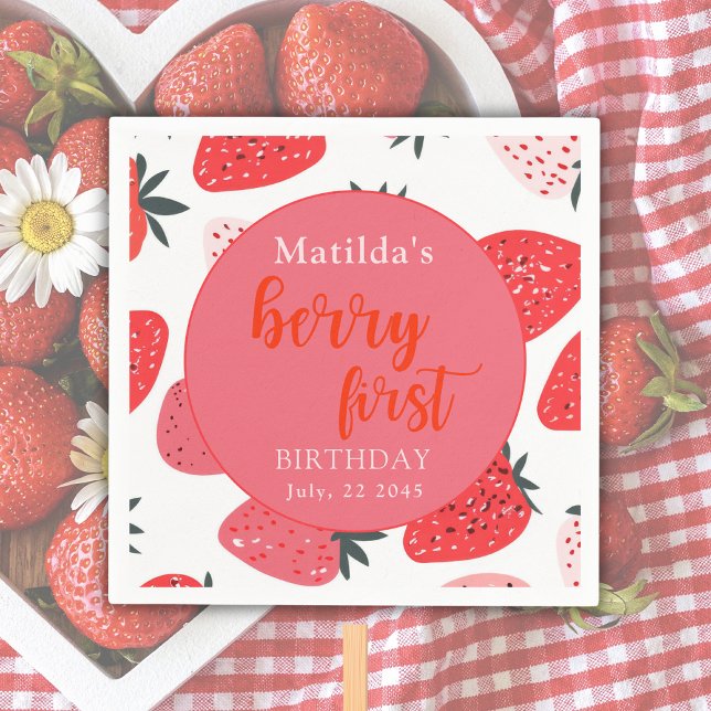  Berry First Strawberry Birthday Party Red Napkins (Creator Uploaded)