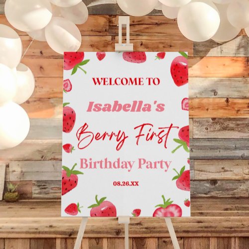 Berry First Strawberry Birthday Party Welcome Sign