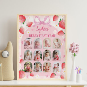 Berry First Strawberry Birthday Photo Milestone Poster